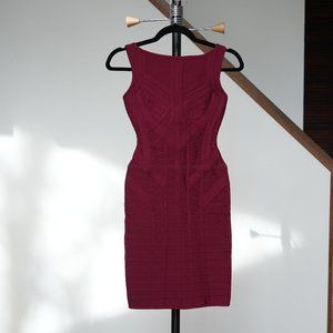 NWT Herve Leger Bodycon Bandage High Neck Cocktail Dress in Raspberry